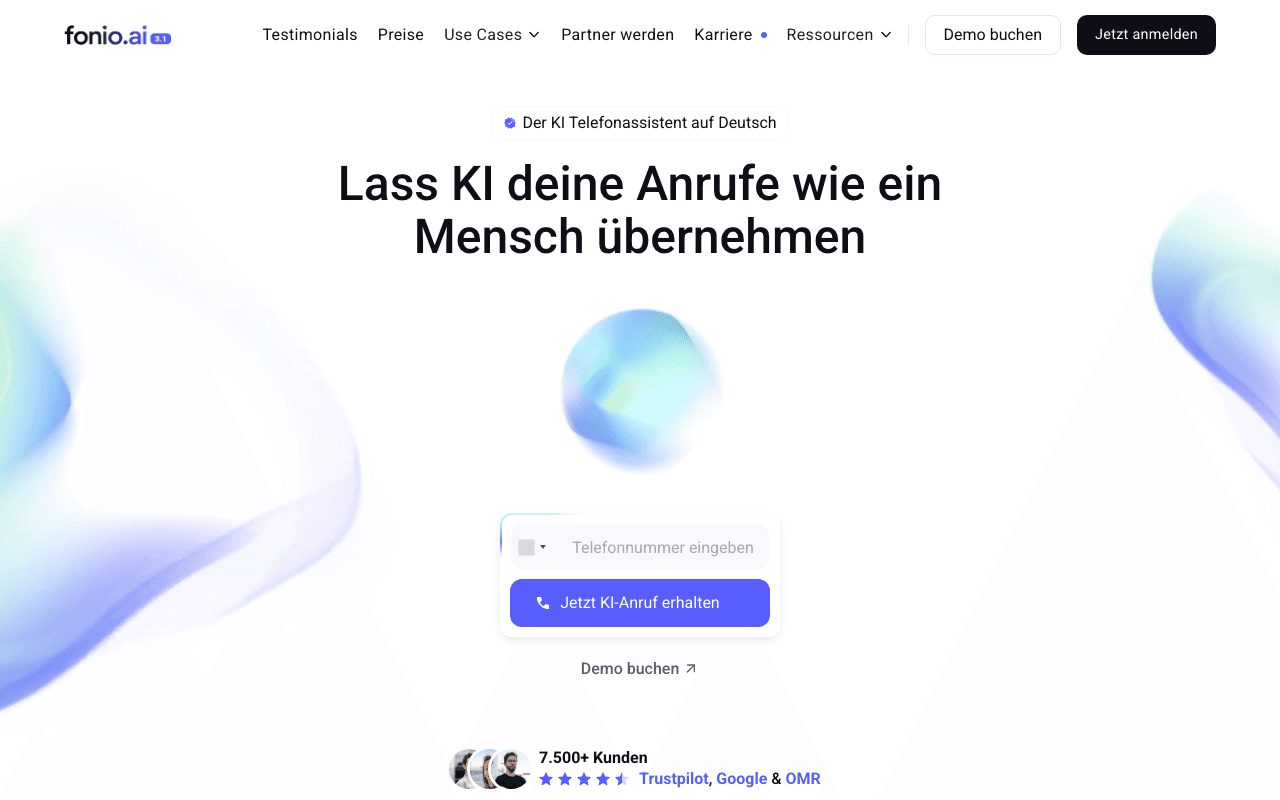 Screenshot der Startseite von Fonio.ai