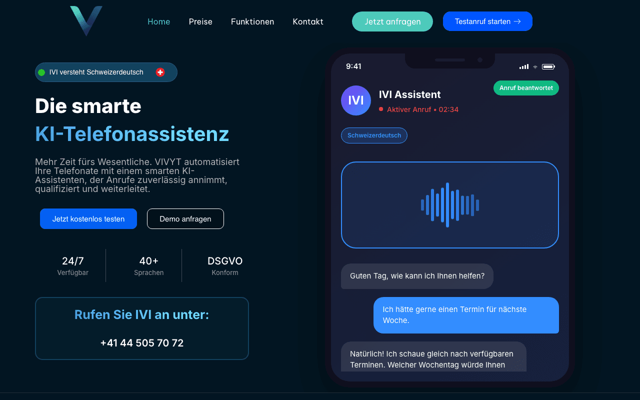 Screenshot der Startseite von VIVYT
