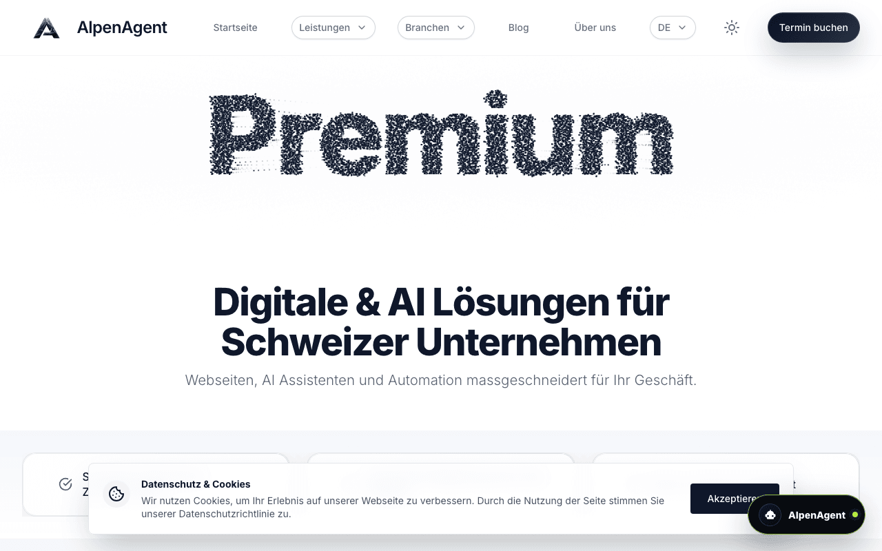 Screenshot der Startseite von AlpenAgent