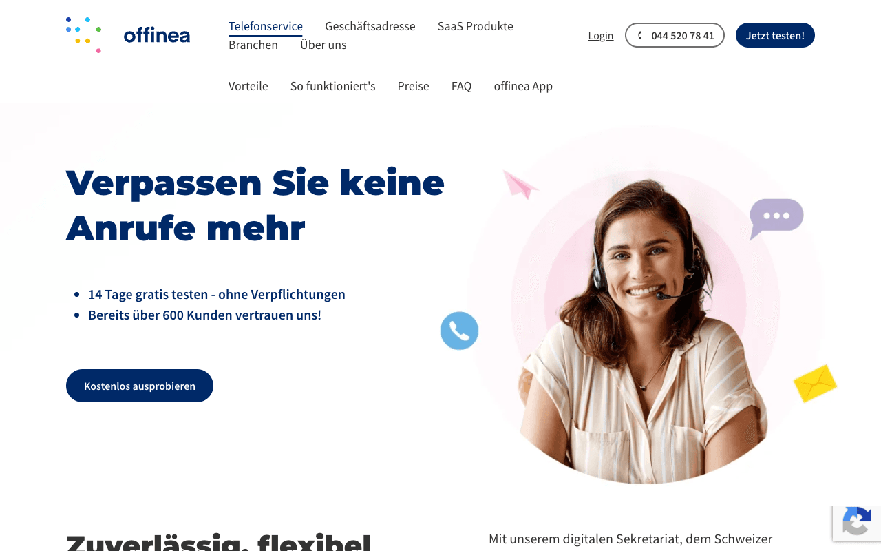 Screenshot der Startseite von offinea (ebüro Schweiz)