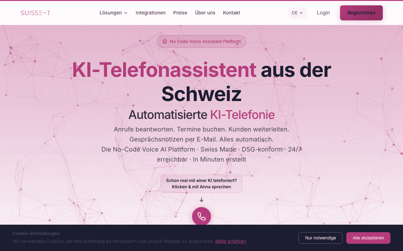Screenshot der Startseite von Suisse Voice