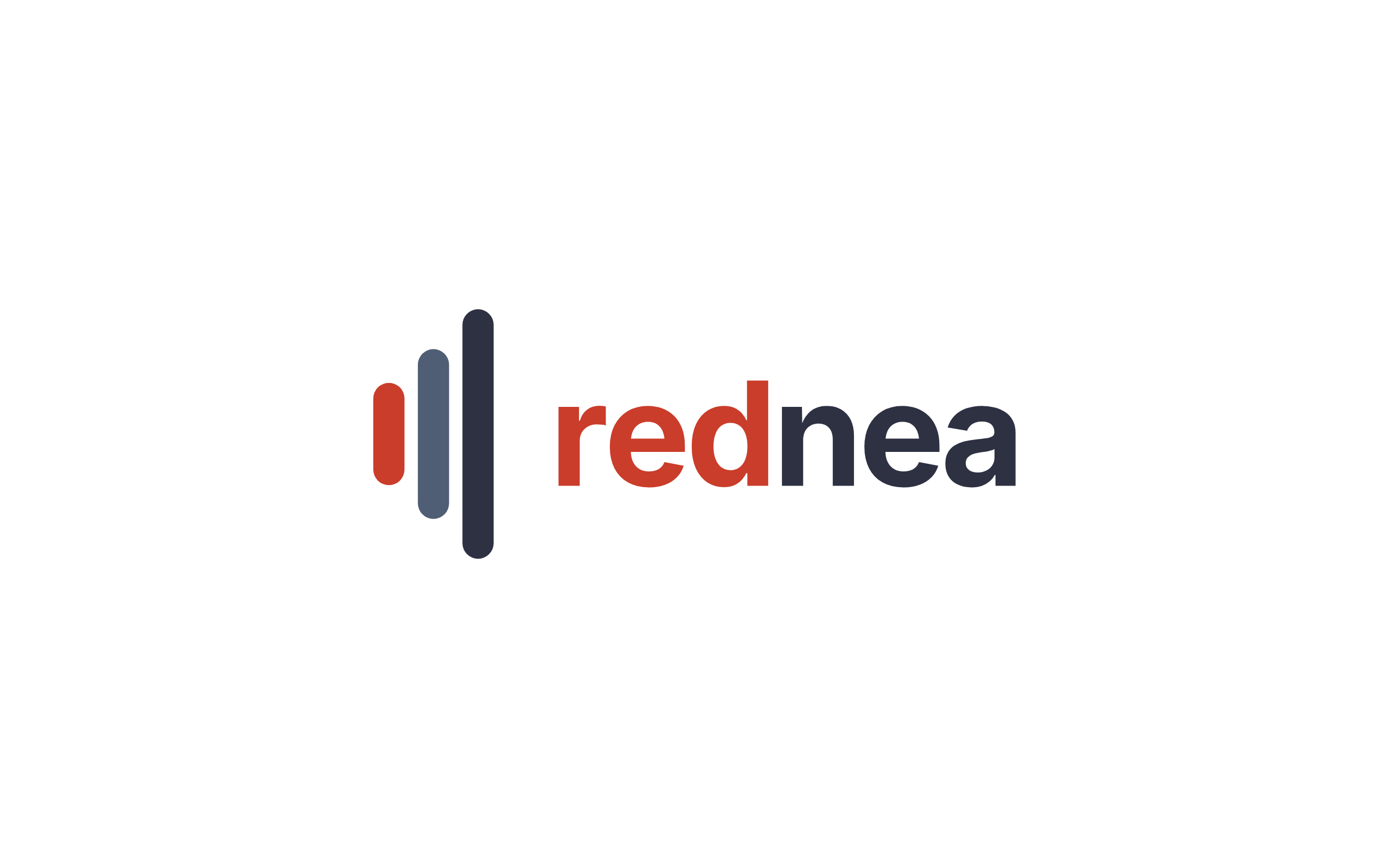 Le logo rednea : trois barres ascendantes et le mot rednea, red en rouge et nea en bleu foncé