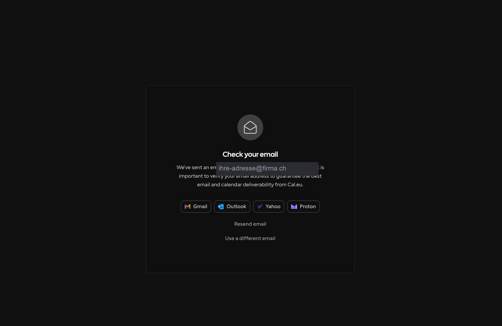 "Check your email" notice with buttons for the email providers.